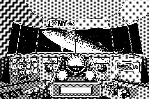 inside a spaceship with a window showing a fish in space