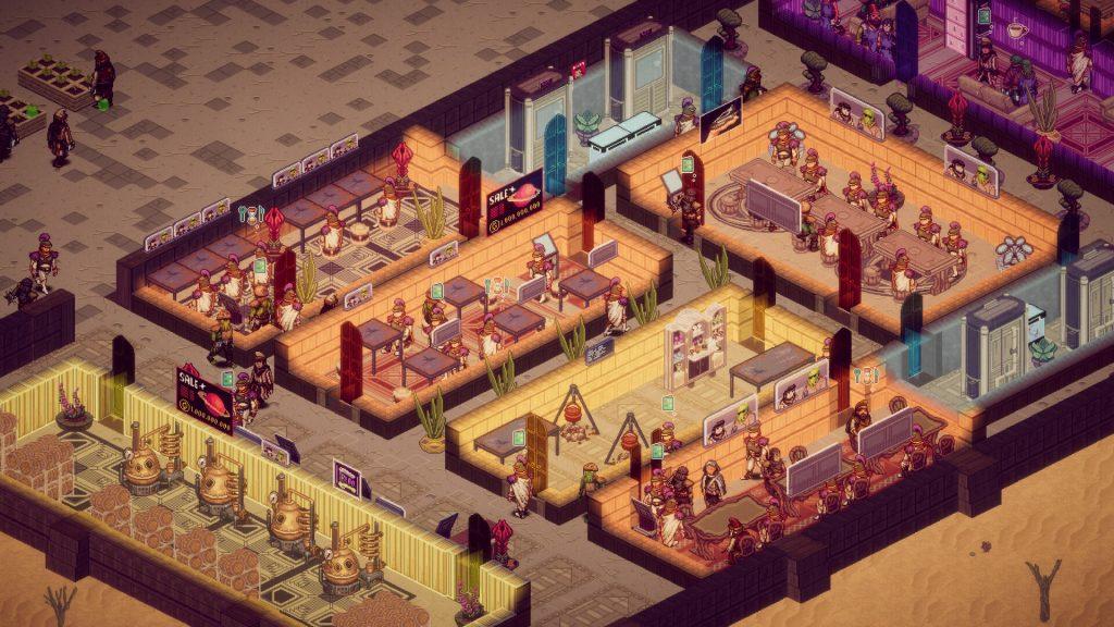 isometric view of a diner and food being cooked